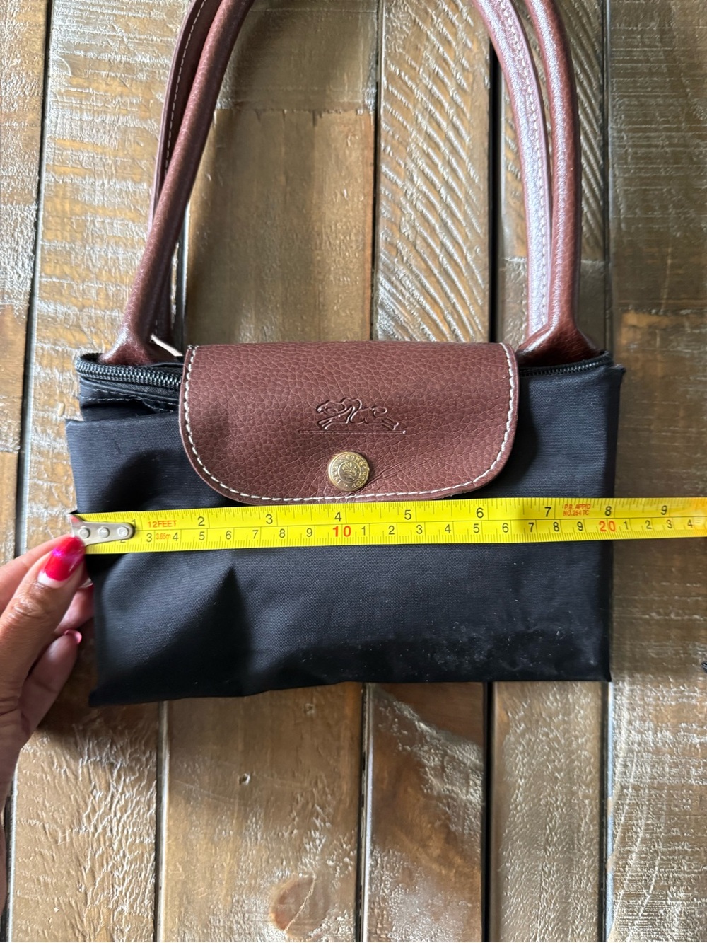 Longchamp Black Nylon Tote with Brown Leather Trim - Picture 11 of 16